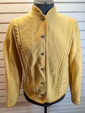 Vintage Geiger Tyrol Boiled Wood w/ Cable Knit Accent Cardigan EU 38 US MED EUC